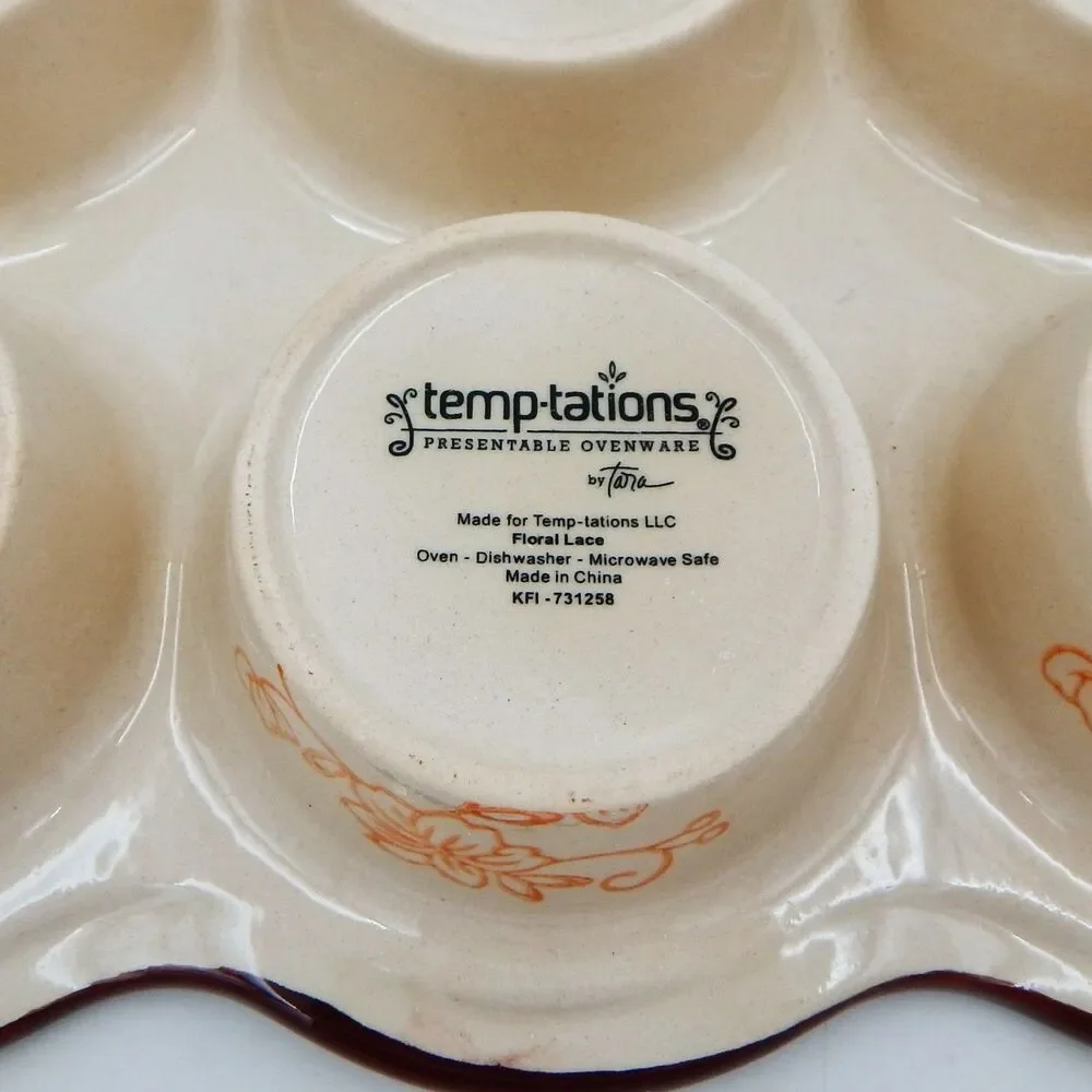 Temptations by Tara Orange Floral Lace 6 Hole Cupcake Muffin Pan Rectangle Shape